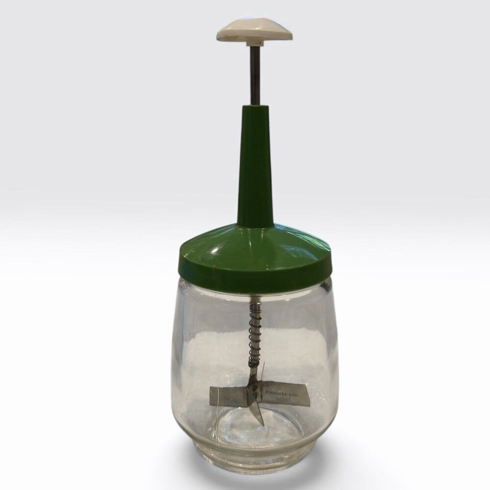 Federal Housewares Glass Nut Food Chopper Avocado Green Metal Blade Vintage MCM